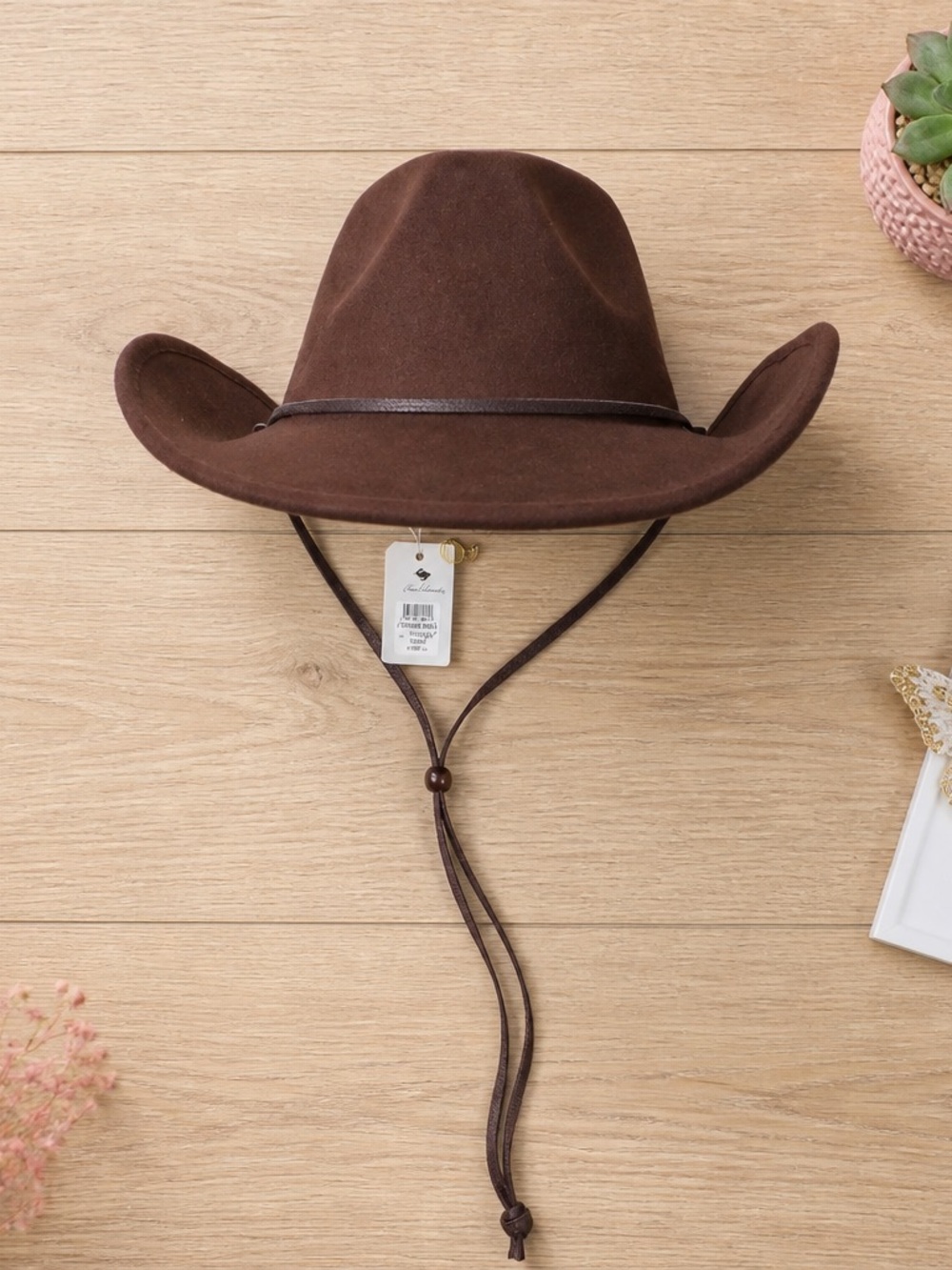 Brown polyester Cowboy Hat with Chin Strap